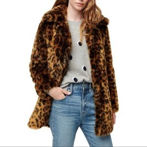 NWT J Crew Leopard faux-fur coat Size S